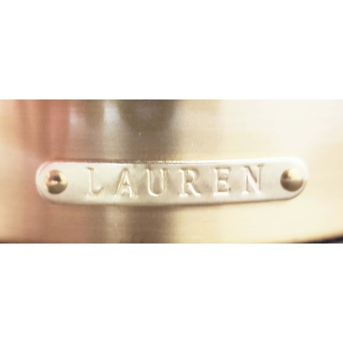 437 - LAUREN RALPH LAUREN HOME TABLE LAMPS, a pair,  glazed ceramic and gilt metal, with shades, 47cm H ap... 