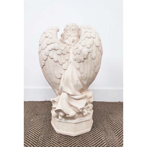 453 - KNELLING ANGELS HOLDING SHELLS, a pair, faux stone. (2)