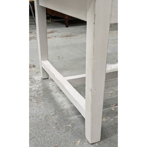 207 - REFECTORY TABLE, natural pine top on white painted legs, 76cm H x 246cm W x 100cm D.