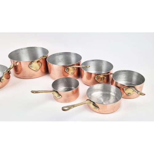 3 - BATTERIE DE CUISINE, French copper, two sets of five graduated sauce pans, a saute pan and a gratin ... 