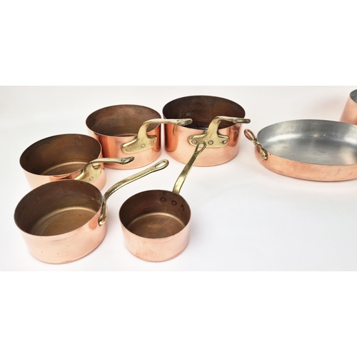 3 - BATTERIE DE CUISINE, French copper, two sets of five graduated sauce pans, a saute pan and a gratin ... 