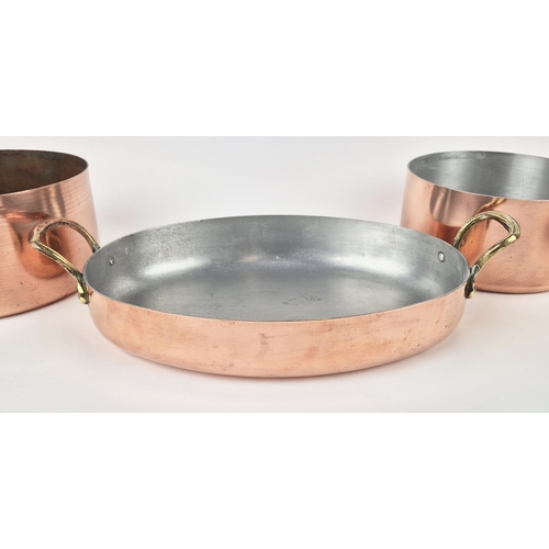 3 - BATTERIE DE CUISINE, French copper, two sets of five graduated sauce pans, a saute pan and a gratin ... 