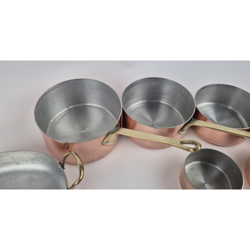 3 - BATTERIE DE CUISINE, French copper, two sets of five graduated sauce pans, a saute pan and a gratin ... 