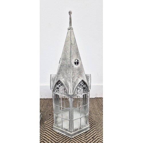 458 - LANTERNS, a set of four, in the form of gothic style towers, 60cm H. (4)