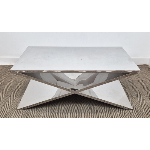 463 - LOW TABLE, contemporary X frame chrome, 46cm H x 120cm x 70cm.