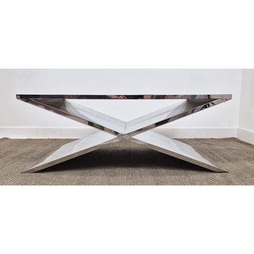 463 - LOW TABLE, contemporary X frame chrome, 46cm H x 120cm x 70cm.