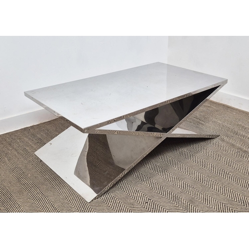 463 - LOW TABLE, contemporary X frame chrome, 46cm H x 120cm x 70cm.