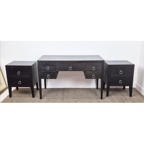 471 - DRESSING TABLE, contemporary ebonised, 76cm H x 125cm x 55cm, together with a pair of matching bedsi... 