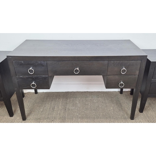 471 - DRESSING TABLE, contemporary ebonised, 76cm H x 125cm x 55cm, together with a pair of matching bedsi... 