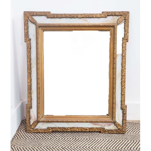 118 - WALL MIRROR, 19th century rectangular gilt metal with marginal contrast marble plates, 65cm H x 55cm... 