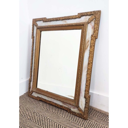 118 - WALL MIRROR, 19th century rectangular gilt metal with marginal contrast marble plates, 65cm H x 55cm... 