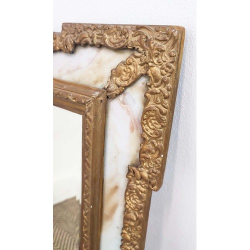 118 - WALL MIRROR, 19th century rectangular gilt metal with marginal contrast marble plates, 65cm H x 55cm... 