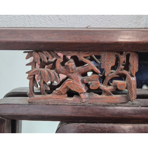 106 - CHINESE WALL MIRROR, 19th century rectangular carved and pierced hardwood, 80cm H x 49cm W.