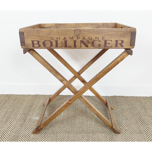 473 - BUTLERS TRAY TABLE, with vintage style champagne label detail, 77cm H x 65cm x 44cm.