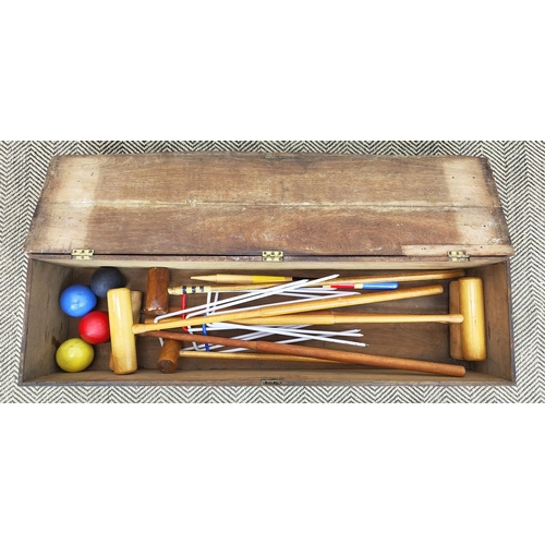 474 - BOXED CROQUET SET, oak box, 23cm H x 122cm x 32cm.