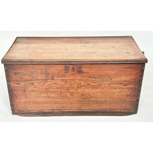 149 - SEAMAN'S TRUNK, 19th century elm with rising lid and rope handles, 93cm W x 45cm x 45cm.