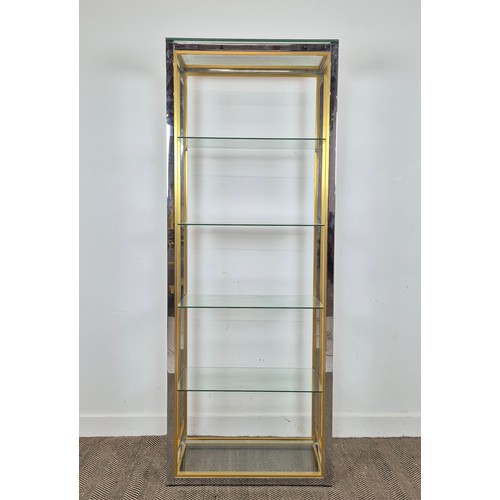 432 - RENATO ZEVI BOOKCASE, Italian 1970s chrome and gilt metal with glass shelves, 202cm H x 76cm W x 37c... 