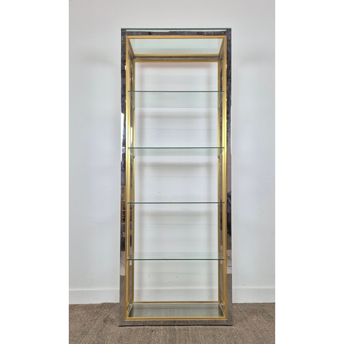 432 - RENATO ZEVI BOOKCASE, Italian 1970s chrome and gilt metal with glass shelves, 202cm H x 76cm W x 37c... 