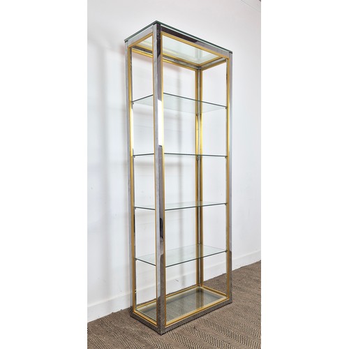 432 - RENATO ZEVI BOOKCASE, Italian 1970s chrome and gilt metal with glass shelves, 202cm H x 76cm W x 37c... 