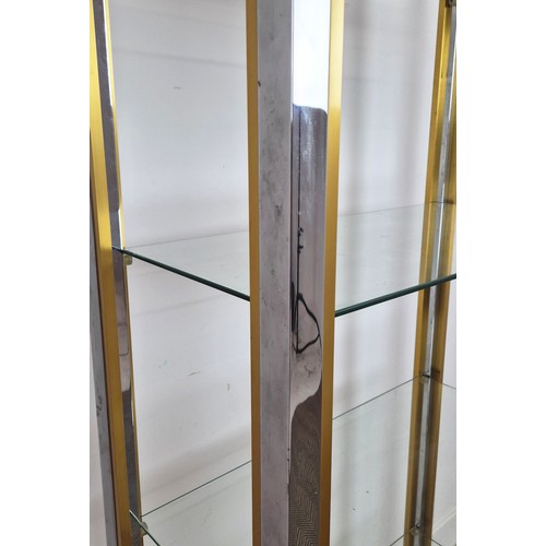 432 - RENATO ZEVI BOOKCASE, Italian 1970s chrome and gilt metal with glass shelves, 202cm H x 76cm W x 37c... 