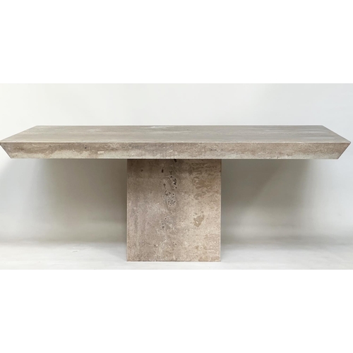 368 - TRAVERTINE DINING TABLE, rectangular with plinth base, 200cm W x 106cm D x 78cm H.