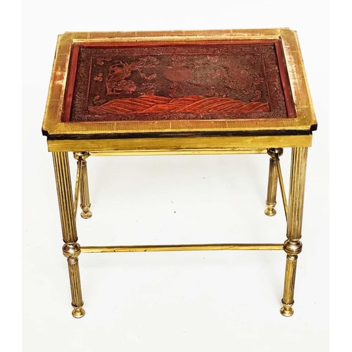 374 - 'MALLET' OCCASIONAL TABLE, 1970s Regency style gilt metal rectangular with reeded supports incorpora... 