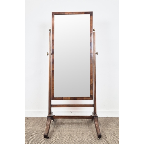 146 - CHEVAL MIRROR, early 19th century George III mahogany, with a tilt plate on castors, 76cm W x 172cm.