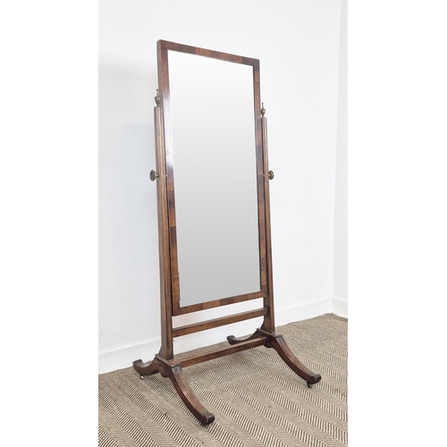 146 - CHEVAL MIRROR, early 19th century George III mahogany, with a tilt plate on castors, 76cm W x 172cm.