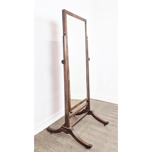 146 - CHEVAL MIRROR, early 19th century George III mahogany, with a tilt plate on castors, 76cm W x 172cm.