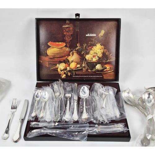 27 - WILKENS CANTEEN OF CUTLERY, .90 silver plated, six place setting with five matching pattern serving ... 