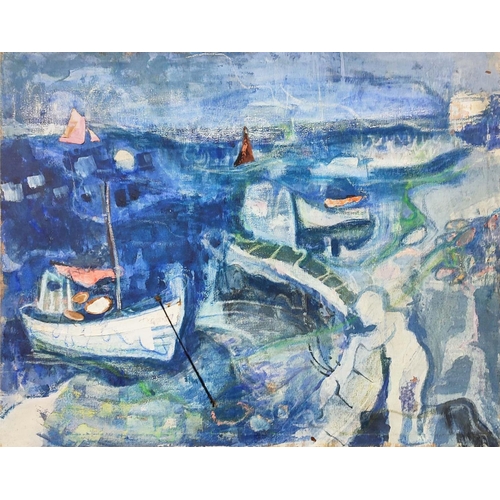 70 - MICHEL AUDOIRE, 'Harbour, Guernsey', oil and collage on canvas, 61cm x 76cm, signed verso, framed.