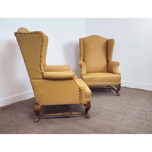 145 - WING ARMCHAIRS, a pair, Georgian style beechwood, in light tan leather, 100cm H x 77cm W. (2)