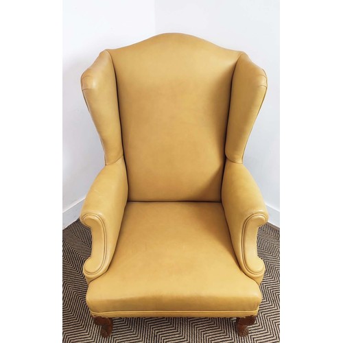 145 - WING ARMCHAIRS, a pair, Georgian style beechwood, in light tan leather, 100cm H x 77cm W. (2)