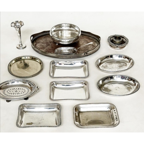 115 - SILVER PLATED TRAY, 19th century oval galleried tray together with a footed bowl, serving dishes, pl... 