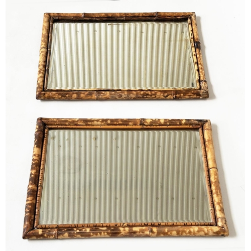 117 - BAMBOO MIRRORS, a matched pair, 19th century bamboo, each rectangular with bevelled plate, 42cm W x ... 