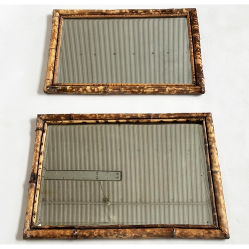 117 - BAMBOO MIRRORS, a matched pair, 19th century bamboo, each rectangular with bevelled plate, 42cm W x ... 