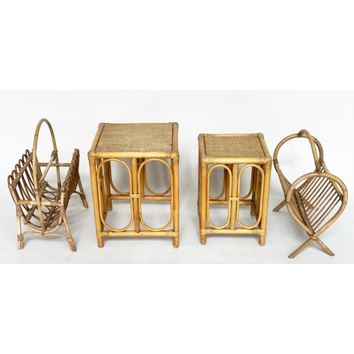 120 - OCCASIONAL TABLES, two matched rattan framed panelled and cane bound, together with two magazine rac... 