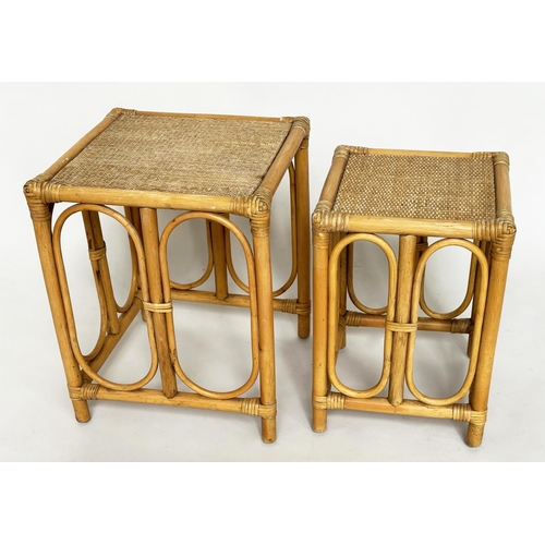 120 - OCCASIONAL TABLES, two matched rattan framed panelled and cane bound, together with two magazine rac... 