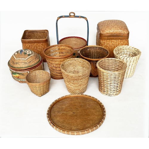 124 - BASKETWARE, including waste paper bin lidded baskets and a tray. (11)