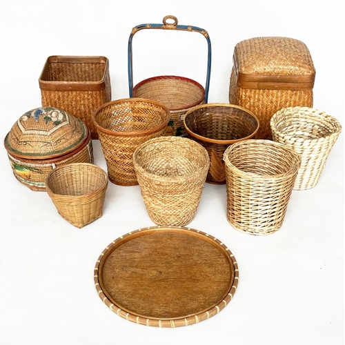 124 - BASKETWARE, including waste paper bin lidded baskets and a tray. (11)