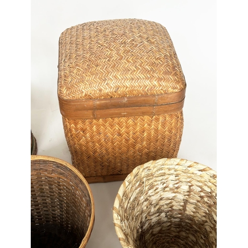 124 - BASKETWARE, including waste paper bin lidded baskets and a tray. (11)