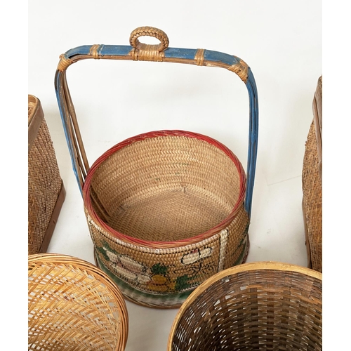 124 - BASKETWARE, including waste paper bin lidded baskets and a tray. (11)