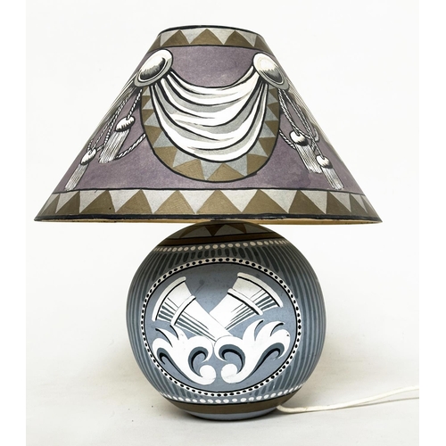 130 - CRESSIDA BELL TABLE LAMP, handprinted lampshade and lamp base, 46cm H.