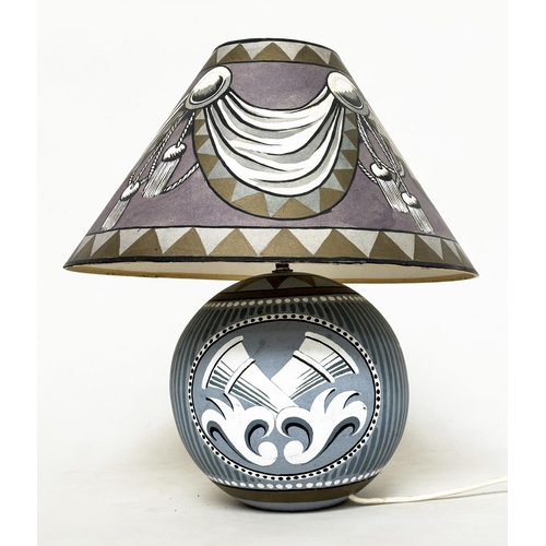 130 - CRESSIDA BELL TABLE LAMP, handprinted lampshade and lamp base, 46cm H.