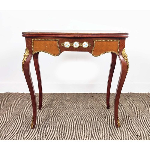 168 - CARD TABLE, Louis XV style, tulipwood and parquetry veneered, gilt metal mounts to frieze and legs, ... 