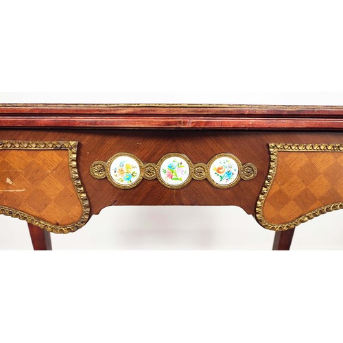 168 - CARD TABLE, Louis XV style, tulipwood and parquetry veneered, gilt metal mounts to frieze and legs, ... 