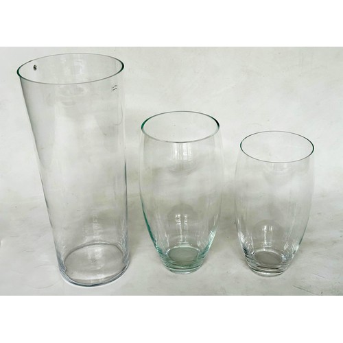 127 - FLOWER VASES, three large hand blown vases, largest 67cm H. (3)