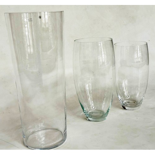 127 - FLOWER VASES, three large hand blown vases, largest 67cm H. (3)