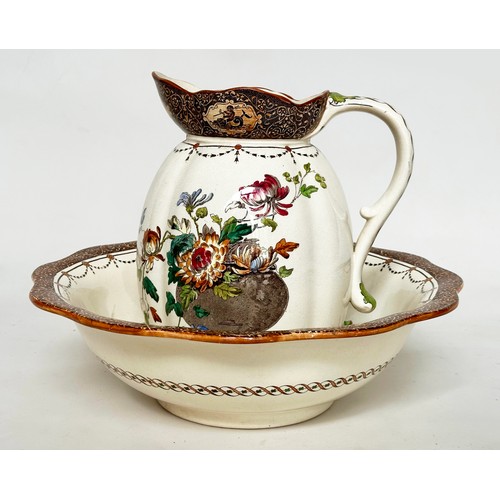 135 - JUG AND BOWL, 19th century English 'Doulton Florida Burslem' jug and companion bowl, 43cm W bowl, 34... 