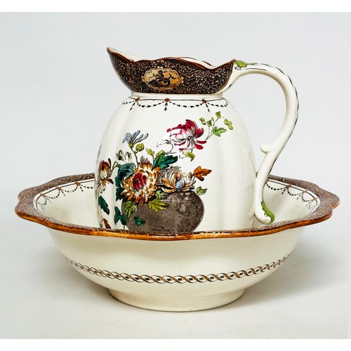 135 - JUG AND BOWL, 19th century English 'Doulton Florida Burslem' jug and companion bowl, 43cm W bowl, 34... 